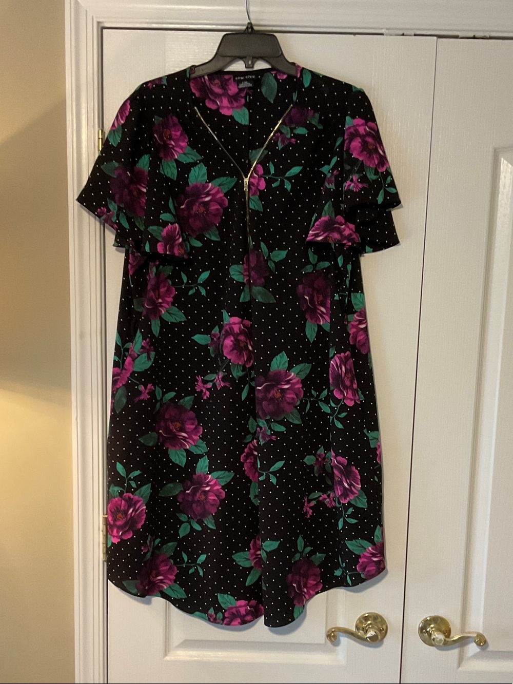 City Chic Black Midi Dress with Purple Rose Print